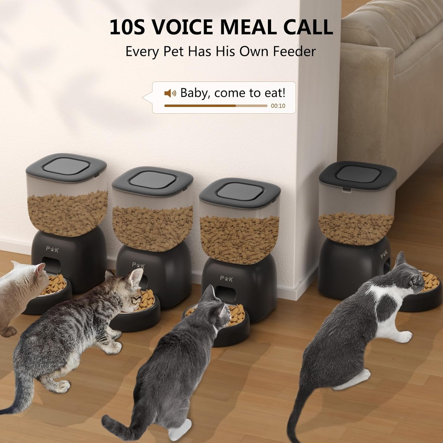 Automatische kattenvoerdispenser en waterfontein, combinatie voor katten, batterijduur tot 180 dagen, 10 seconden spraakopname, 3 liter kattenvoerautomaat en 2 liter waterfontein