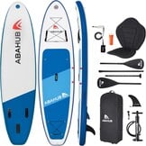 Abahub SUP Board Opblaasbaar, 320x78x15cm Stand Up Paddling Board Set, Blauw/Groen/Oranje/Rood Standup Paddle Board met Verstelbare Aluminium Peddel, Kajak Stoel, voor Kajakken, Kanoën