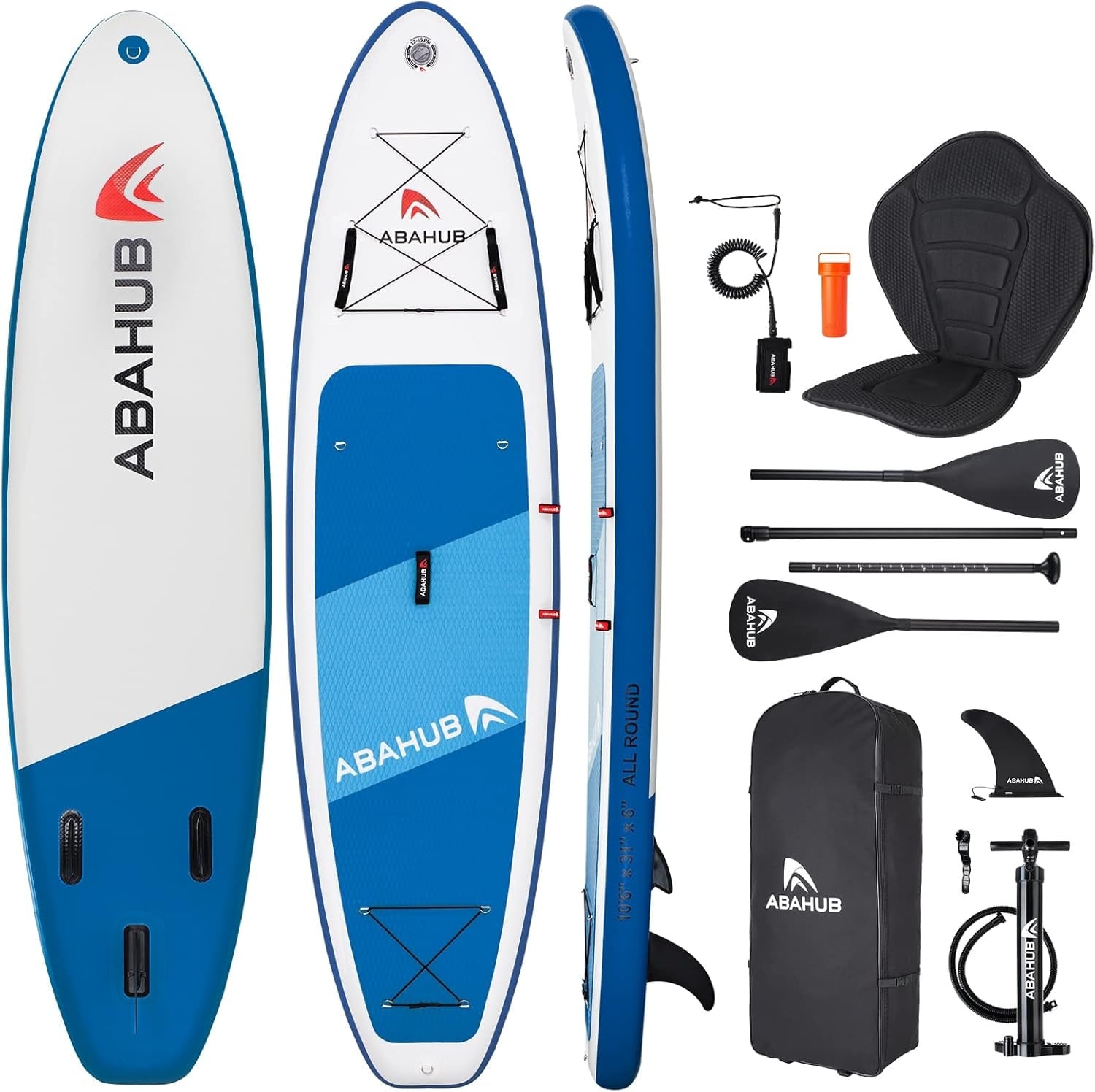 Abahub SUP Board Opblaasbaar, 320x78x15cm Stand Up Paddling Board Set, Blauw/Groen/Oranje/Rood Standup Paddle Board met Verstelbare Aluminium Peddel, Kajak Stoel, voor Kajakken, Kanoën