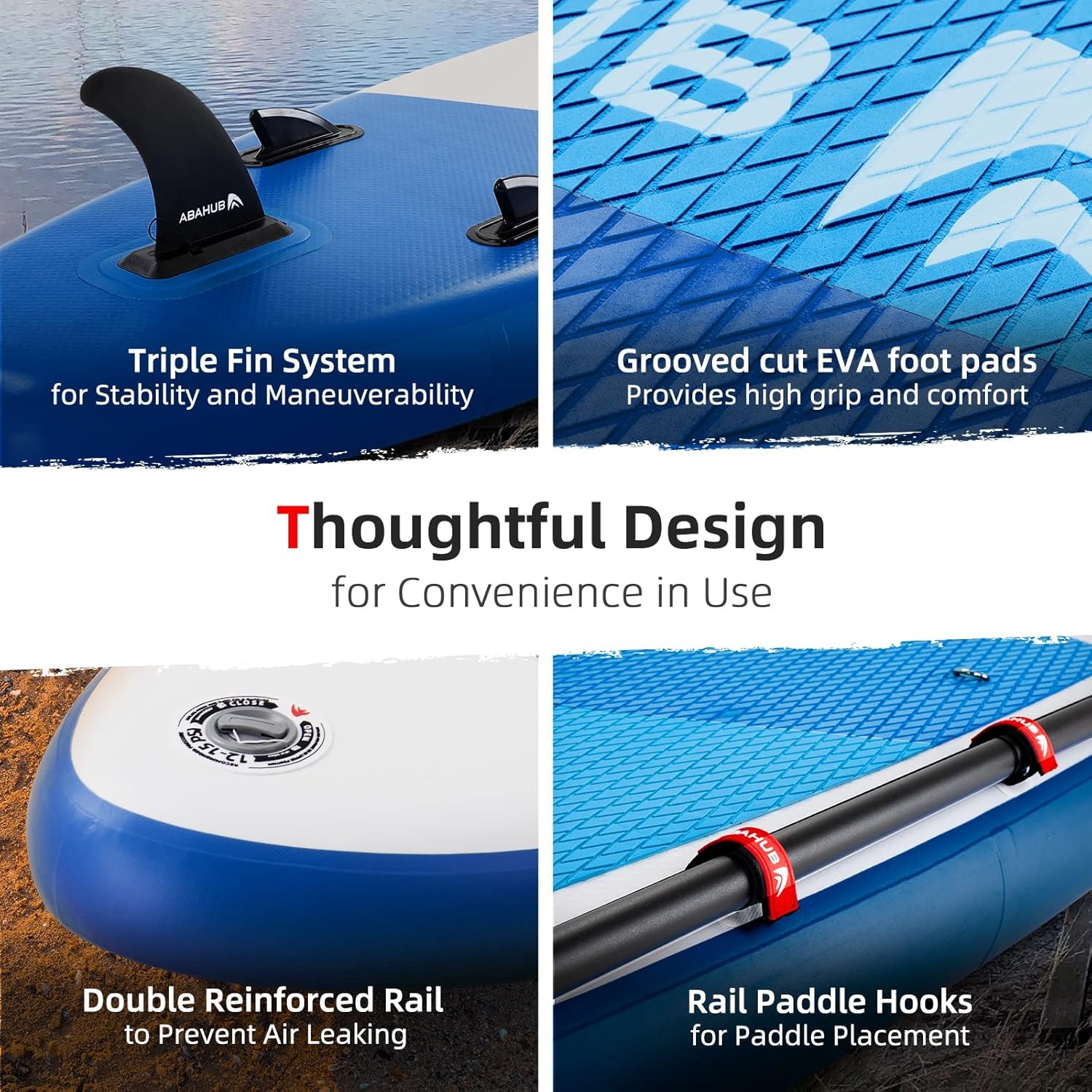 Abahub SUP Board Opblaasbaar, 320x78x15cm Stand Up Paddling Board Set, Blauw/Groen/Oranje/Rood Standup Paddle Board met Verstelbare Aluminium Peddel, Kajak Stoel, voor Kajakken, Kanoën