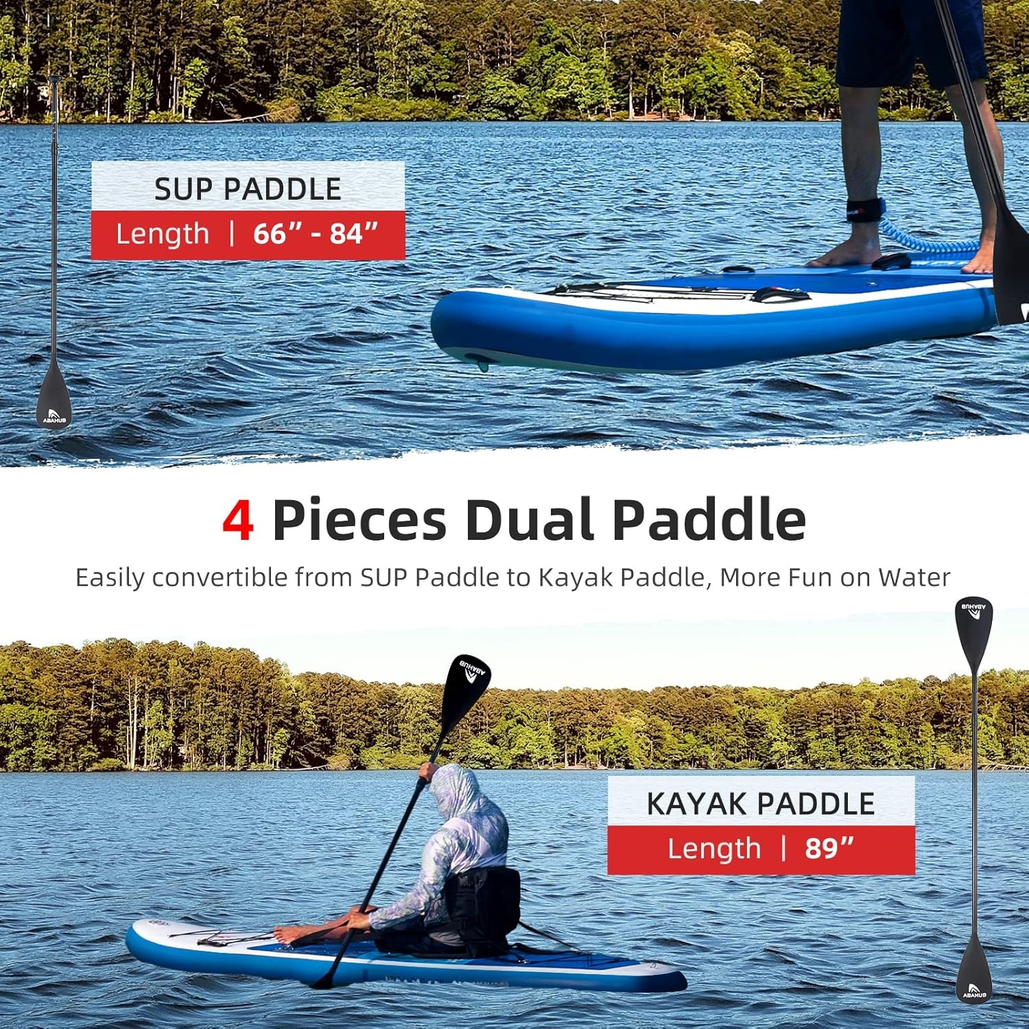 Abahub SUP Board Opblaasbaar, 320x78x15cm Stand Up Paddling Board Set, Blauw/Groen/Oranje/Rood Standup Paddle Board met Verstelbare Aluminium Peddel, Kajak Stoel, voor Kajakken, Kanoën