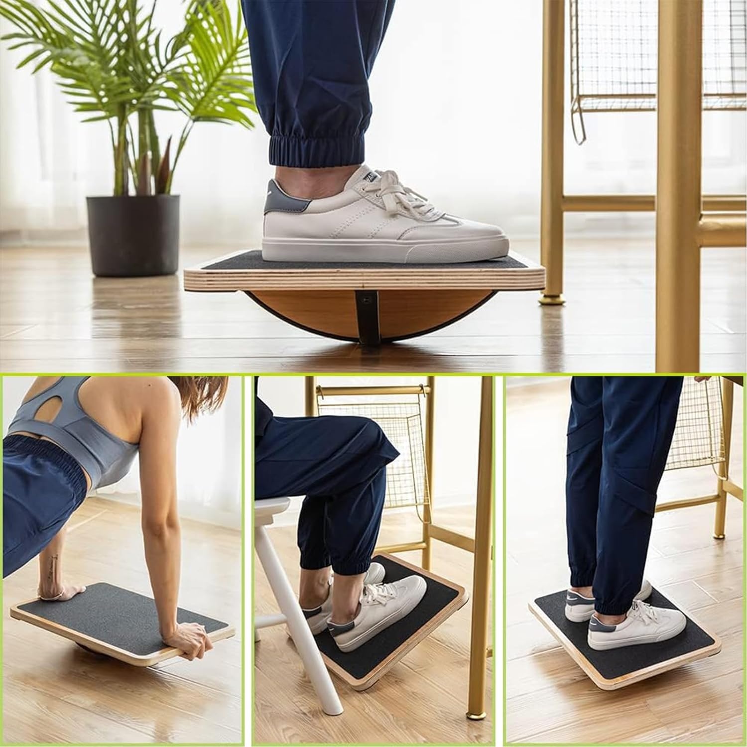 StrongTek Professioneel houten balansbord met gekruiste hardhouten basis, geavanceerde wipplank voor kernsterkte, stabiliteitstraining, moeilijke balansplank, ondersteuning 360 ° rotatie