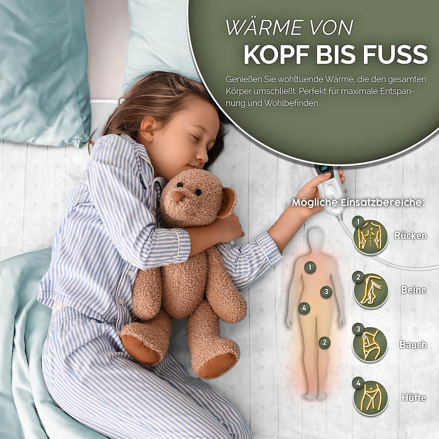 sinnlein dubbel warmteonderbed van 160 x 140 cm met automatische uitschakeling en 2 temperatuurzones, elektrisch deken met 3 temperatuurniveaus, warmteonderdeken voor op het bed, warmtedeken van zacht fleece - Maat 160 x 140 cm