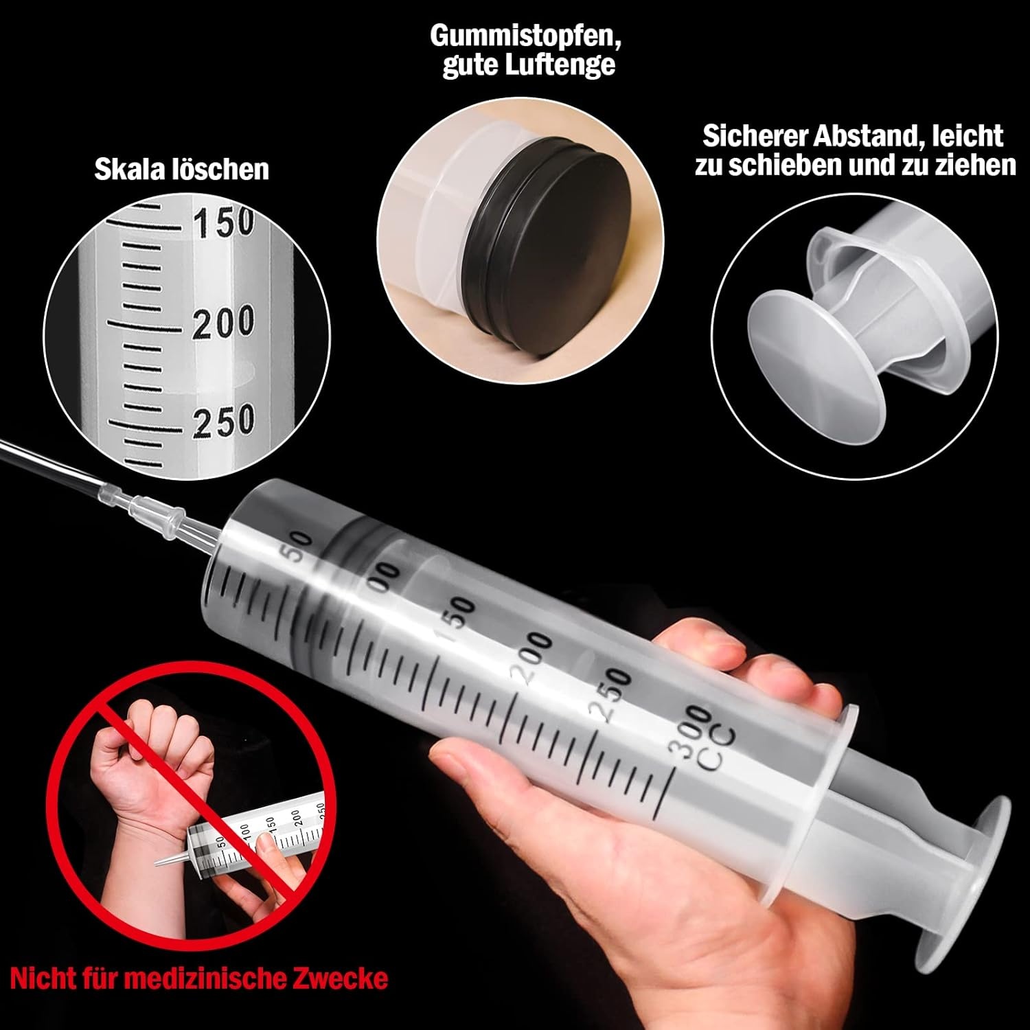 Spuit Met Slang, Plastic Spuit Met Dop 300ml, Grote Spuit Herbruikbaar, Spuiten, Herbruikbare Spuiten Met Grote Capaciteit voor Laboratorium, Industrie, Huisdiervoeding