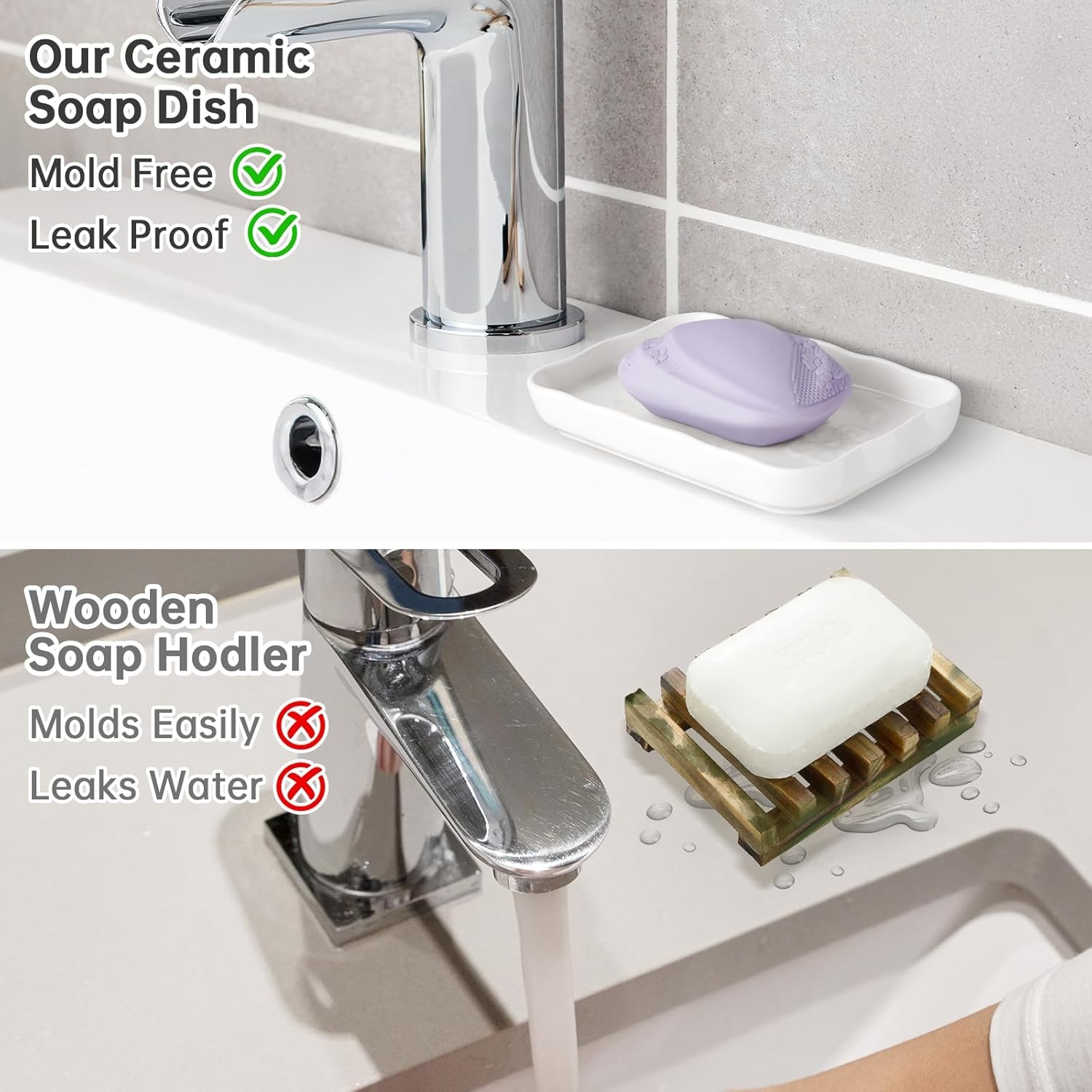 NiHome Keramische zeepbakje voor badkamer of keuken gootsteen, verhoogd bloemontwerp Compact formaat 5,7"x3,6"x0,78", gemakkelijk schoon te maken, vochtbestendig, glad oppervlak, veelzijdig gebruik