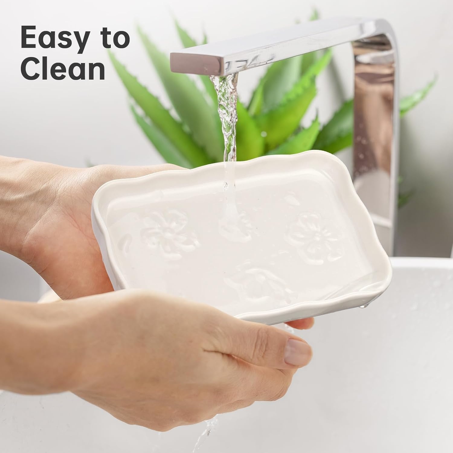 NiHome Keramische zeepbakje voor badkamer of keuken gootsteen, verhoogd bloemontwerp Compact formaat 5,7"x3,6"x0,78", gemakkelijk schoon te maken, vochtbestendig, glad oppervlak, veelzijdig gebruik
