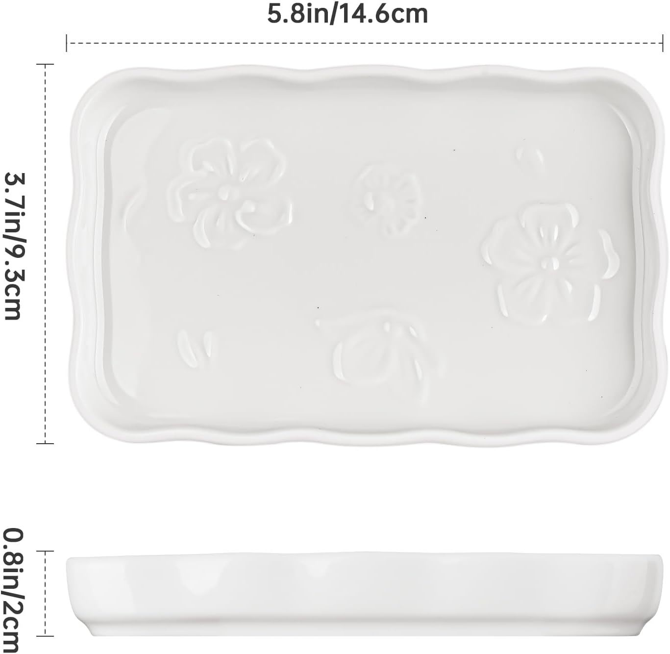 NiHome Keramische zeepbakje voor badkamer of keuken gootsteen, verhoogd bloemontwerp Compact formaat 5,7"x3,6"x0,78", gemakkelijk schoon te maken, vochtbestendig, glad oppervlak, veelzijdig gebruik