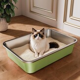 Grote Kattenbak van Roestvrij Staal, Open XXL Kattenbak, Metalen Kattenbakken voor Katten van Alle Maten en Konijnen, met Antiaanbaklaag, Geurvrij en Gemakkelijk Schoon te Maken, 60x40x20cm
