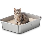 Grote Kattenbak van Roestvrij Staal, Open XXL Kattenbak, Metalen Kattenbakken voor Katten van Alle Maten en Konijnen, met Antiaanbaklaag, Geurvrij en Gemakkelijk Schoon te Maken, 60x40x20cm