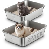 Grote Kattenbak van Roestvrij Staal, Open XXL Kattenbak, Metalen Kattenbakken voor Katten van Alle Maten en Konijnen, met Antiaanbaklaag, Geurvrij en Gemakkelijk Schoon te Maken, 60x40x20cm