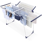 SYKIARIOL Droogrek, vleugeldroogrek, staand droogrek met vleugels, uittrekbaar inklapbaar wasrek met klemzak en sokkenhouder, geschikt voor kleding en handdoeken