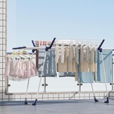 SYKIARIOL Droogrek, vleugeldroogrek, staand droogrek met vleugels, uittrekbaar inklapbaar wasrek met klemzak en sokkenhouder, geschikt voor kleding en handdoeken