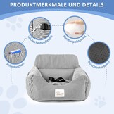 Hondenautostoel voor kleine honden tot 10 kg | Stabiele basis, veiligheidsgordel, traagschuim zitkussen | Waterdicht, wasbaar | Zwart/Wit met opbergta