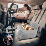 Hondenautostoel voor kleine honden tot 10 kg | Stabiele basis, veiligheidsgordel, traagschuim zitkussen | Waterdicht, wasbaar | Zwart/Wit met opbergta