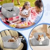 Hondenautostoel voor kleine honden tot 10 kg | Stabiele basis, veiligheidsgordel, traagschuim zitkussen | Waterdicht, wasbaar | Zwart/Wit met opbergta