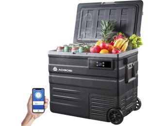 AAOBOSI Compressor-koelbox, 65 liter, koelbox auto met wifi-app-bediening, 12/24 V en 100-240 V, elektrische koelbox tot -20 °C, voor auto, vrachtwagen, boot, camper, camping - Maat 65L