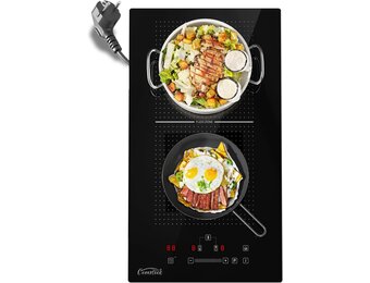 COVERCOOK Domino Inductiekookplaat van 30 cm met 2 kookzones, inbouw, autonome kookplaat, inductie met stekker, flexzones, slidertouch-bediening, scherpte, 16 A, 2800 W