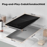 COVERCOOK Domino Inductiekookplaat van 30 cm met 2 kookzones, inbouw, autonome kookplaat, inductie met stekker, flexzones, slidertouch-bediening, scherpte, 16 A, 2800 W