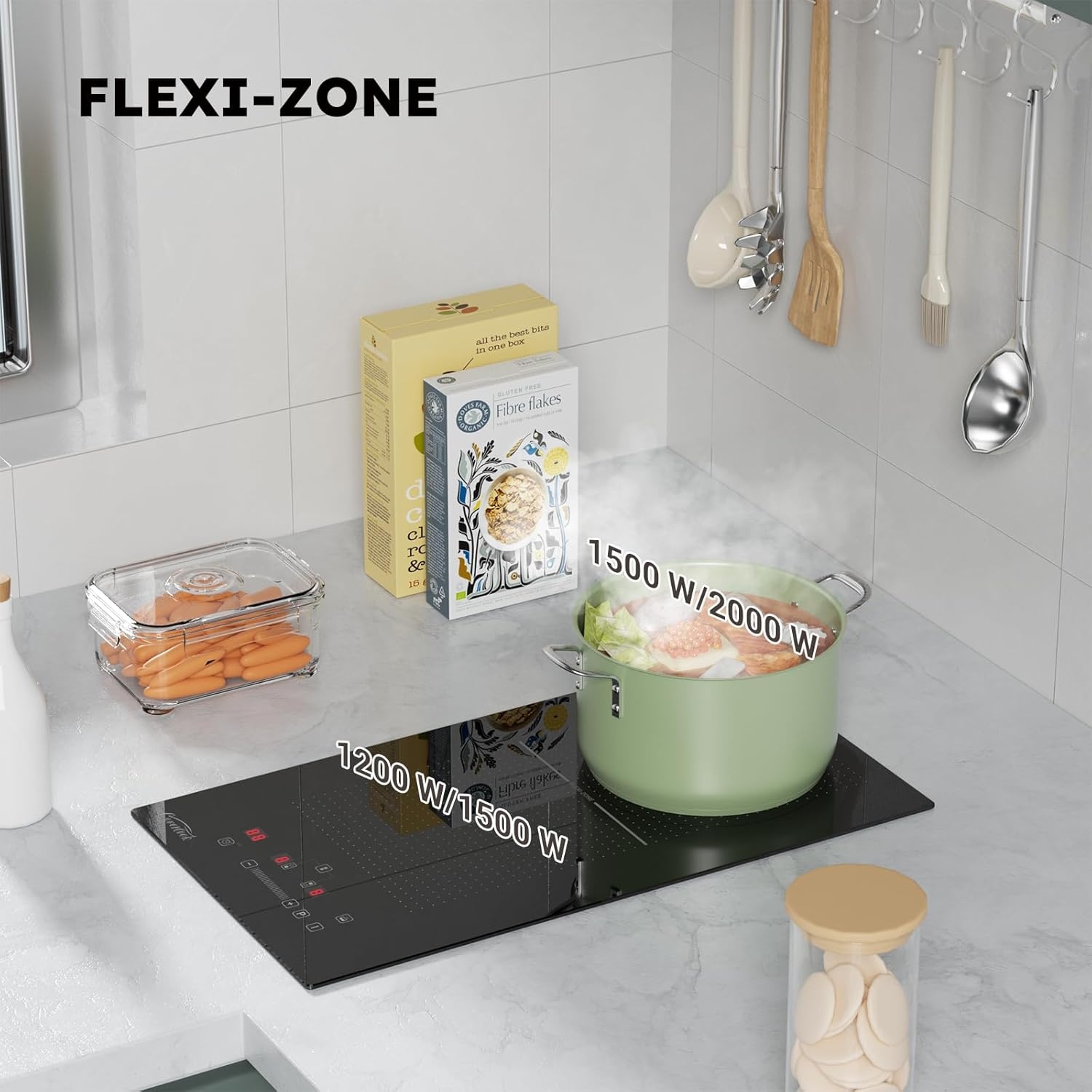 COVERCOOK Domino Inductiekookplaat van 30 cm met 2 kookzones, inbouw, autonome kookplaat, inductie met stekker, flexzones, slidertouch-bediening, scherpte, 16 A, 2800 W