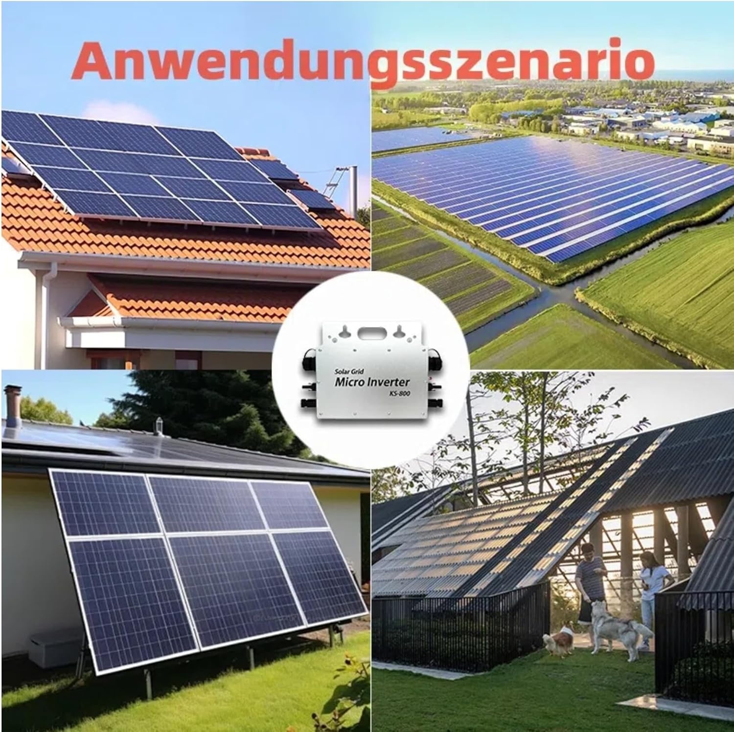 Solar Grid Tie Micro-omvormer, 800 W, met gegevensbewakingsscherm, AC IP67, met wifi-app voor 2 zonnepanelen voor balkonkrachtcentrale, balkonkrachtcentrale, inverter, 190-270 V AC