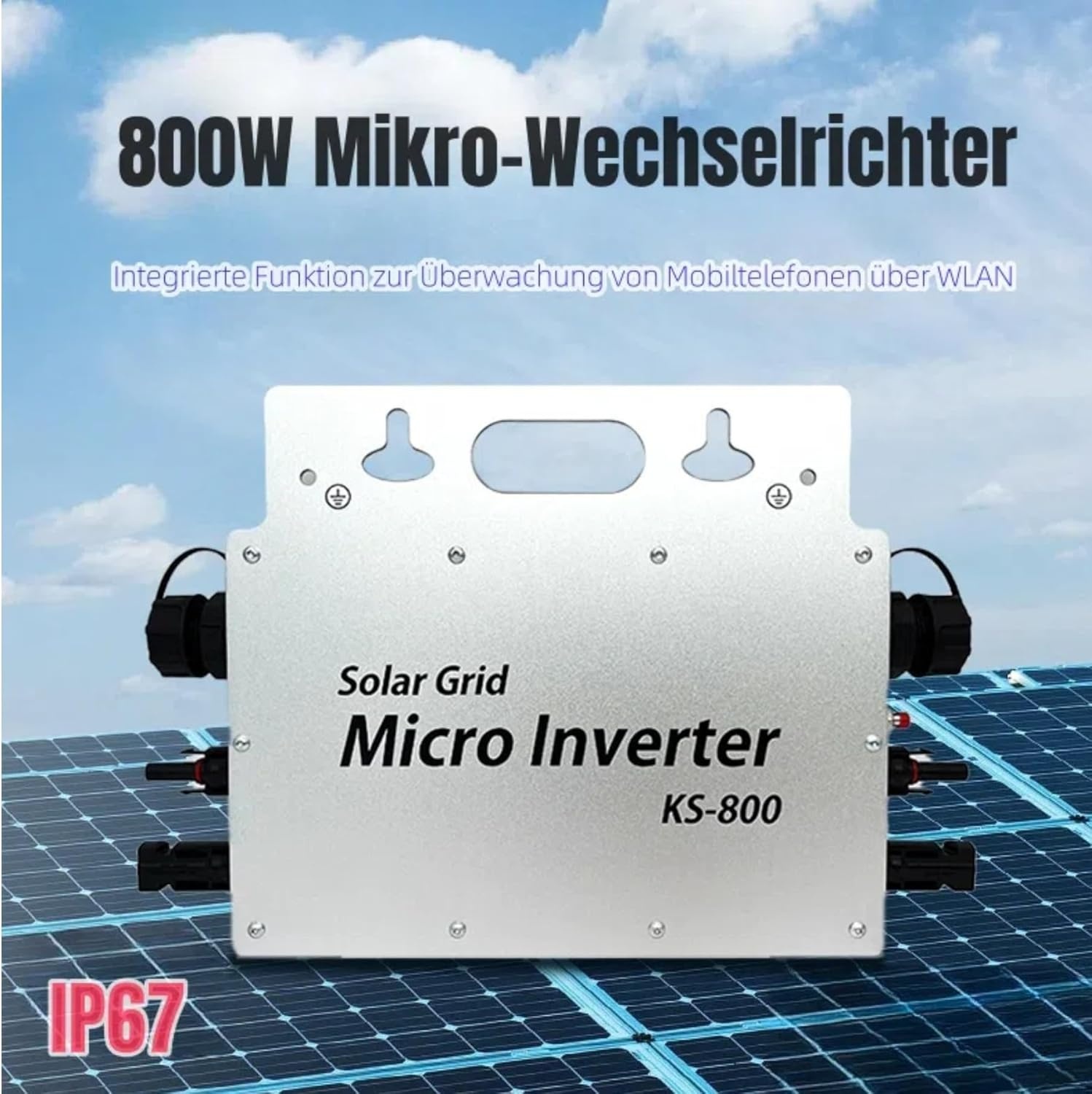 Solar Grid Tie Micro-omvormer, 800 W, met gegevensbewakingsscherm, AC IP67, met wifi-app voor 2 zonnepanelen voor balkonkrachtcentrale, balkonkrachtcentrale, inverter, 190-270 V AC