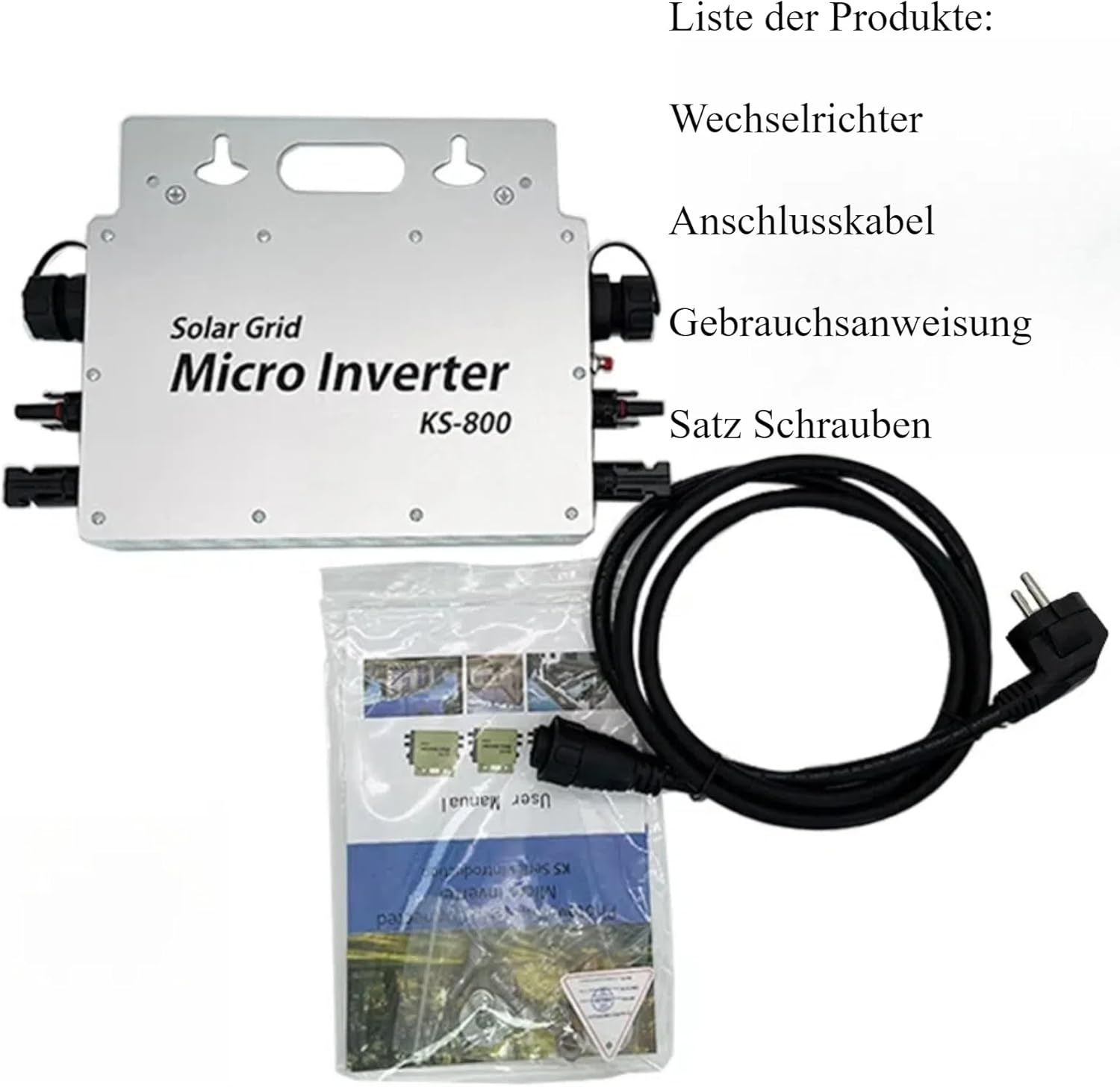 Solar Grid Tie Micro-omvormer, 800 W, met gegevensbewakingsscherm, AC IP67, met wifi-app voor 2 zonnepanelen voor balkonkrachtcentrale, balkonkrachtcentrale, inverter, 190-270 V AC