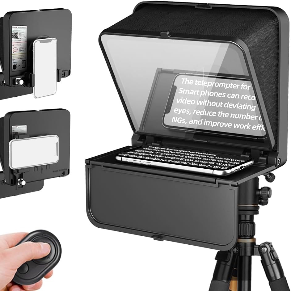 LENSGO TC7S Draagbare Teleprompter voor Telefoon, One-Second Fold Mini Teleprompter met Afstandsbediening, App Compatibel met iPhone & Android voor Online Onderwijs Vlog Live Streaming Interview
