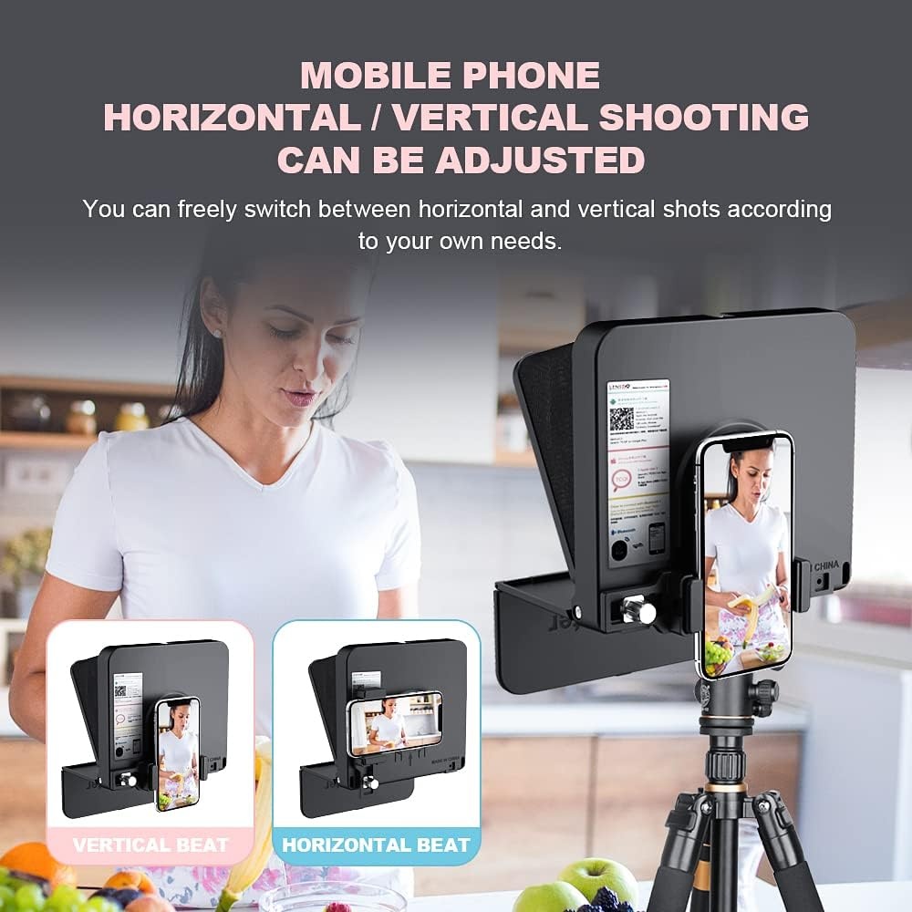 LENSGO TC7S Draagbare Teleprompter voor Telefoon, One-Second Fold Mini Teleprompter met Afstandsbediening, App Compatibel met iPhone & Android voor Online Onderwijs Vlog Live Streaming Interview