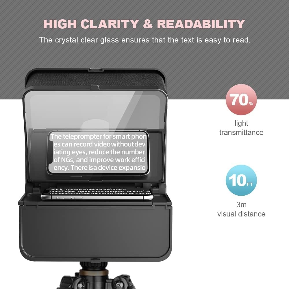 LENSGO TC7S Draagbare Teleprompter voor Telefoon, One-Second Fold Mini Teleprompter met Afstandsbediening, App Compatibel met iPhone & Android voor Online Onderwijs Vlog Live Streaming Interview
