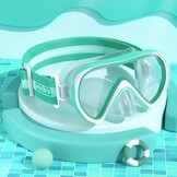Duikbril voor kinderen, met neusafdekking, zwembril voor kinderen van 6-14 jaar met elastische stoffen band, lekvrije bril, anti-condens, getemperd 180° glas, groothoek, glazen lenzen voor jongens en