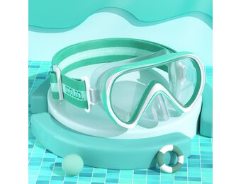 Duikbril voor kinderen, met neusafdekking, zwembril voor kinderen van 6-14 jaar met elastische stoffen band, lekvrije bril, anti-condens, getemperd 180° glas, groothoek, glazen lenzen voor jongens en