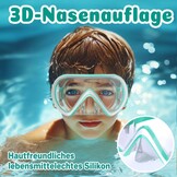 Duikbril voor kinderen, met neusafdekking, zwembril voor kinderen van 6-14 jaar met elastische stoffen band, lekvrije bril, anti-condens, getemperd 180° glas, groothoek, glazen lenzen voor jongens en