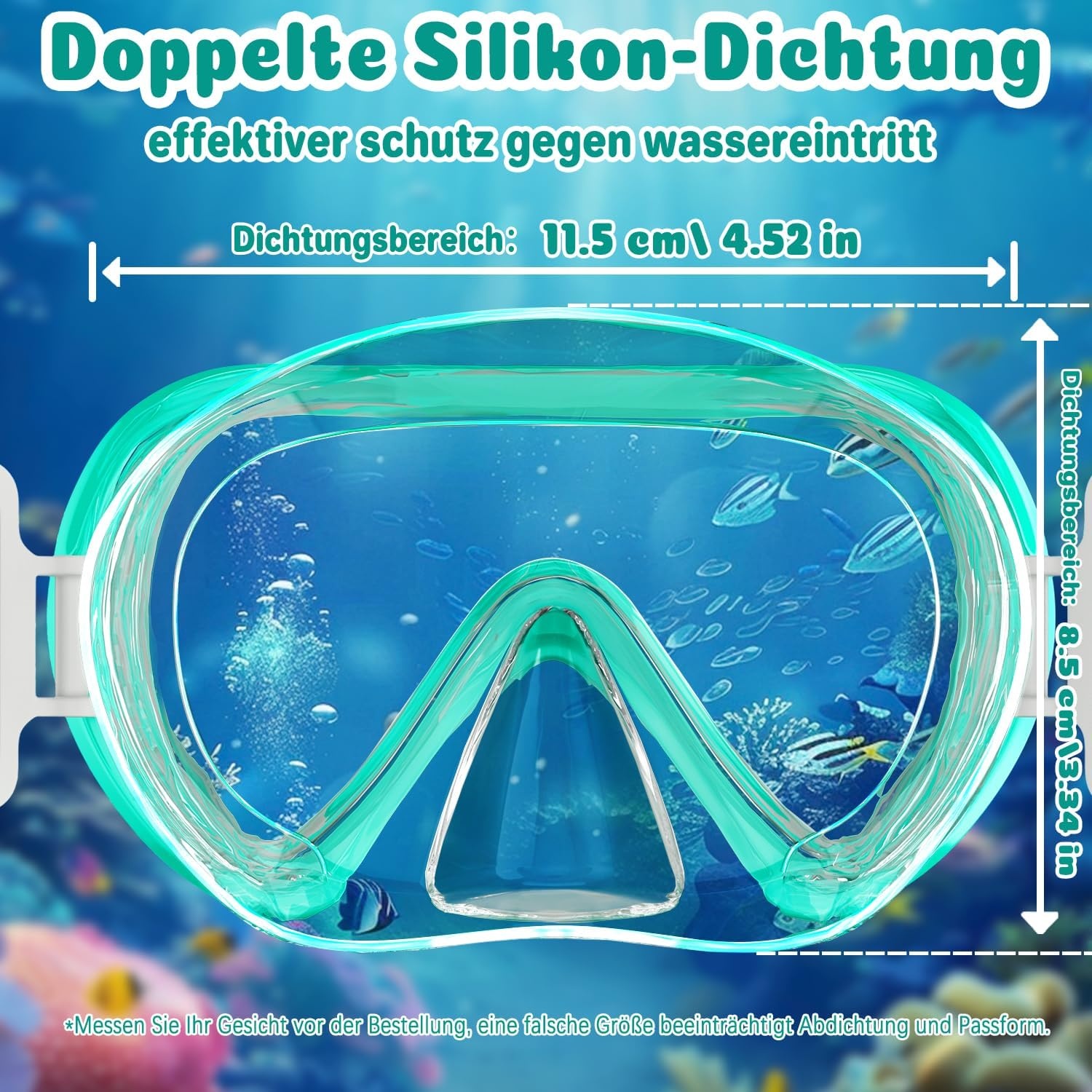 Duikbril voor kinderen, met neusafdekking, zwembril voor kinderen van 6-14 jaar met elastische stoffen band, lekvrije bril, anti-condens, getemperd 180° glas, groothoek, glazen lenzen voor jongens en
