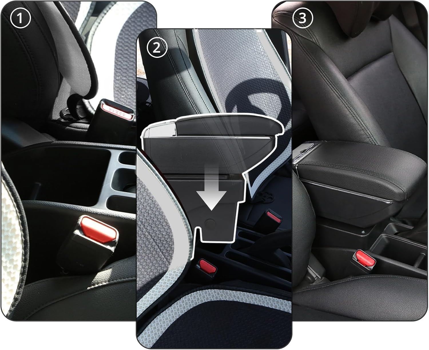Dubbele armleuning voor Citroën C3 (2017-2023) met opbergvak en bekerhouder, zwart