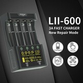 LiitoKala Lii-600 18650 en AA batterijlader met LCD-touchscreen, inclusief 4 assen en 12V 5A adapter voor Li-Ion/NI-MH/NI-Cd 14500 21700 AA AAA