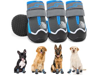 Weesiber Hondenschoenen, 4 stuks, antislip hondenlaarzen met reflecterende riemen en slijtvaste rubberen zool, pootbescherming voor kleine, middelgrote en grote honden (grijs, maat 3)