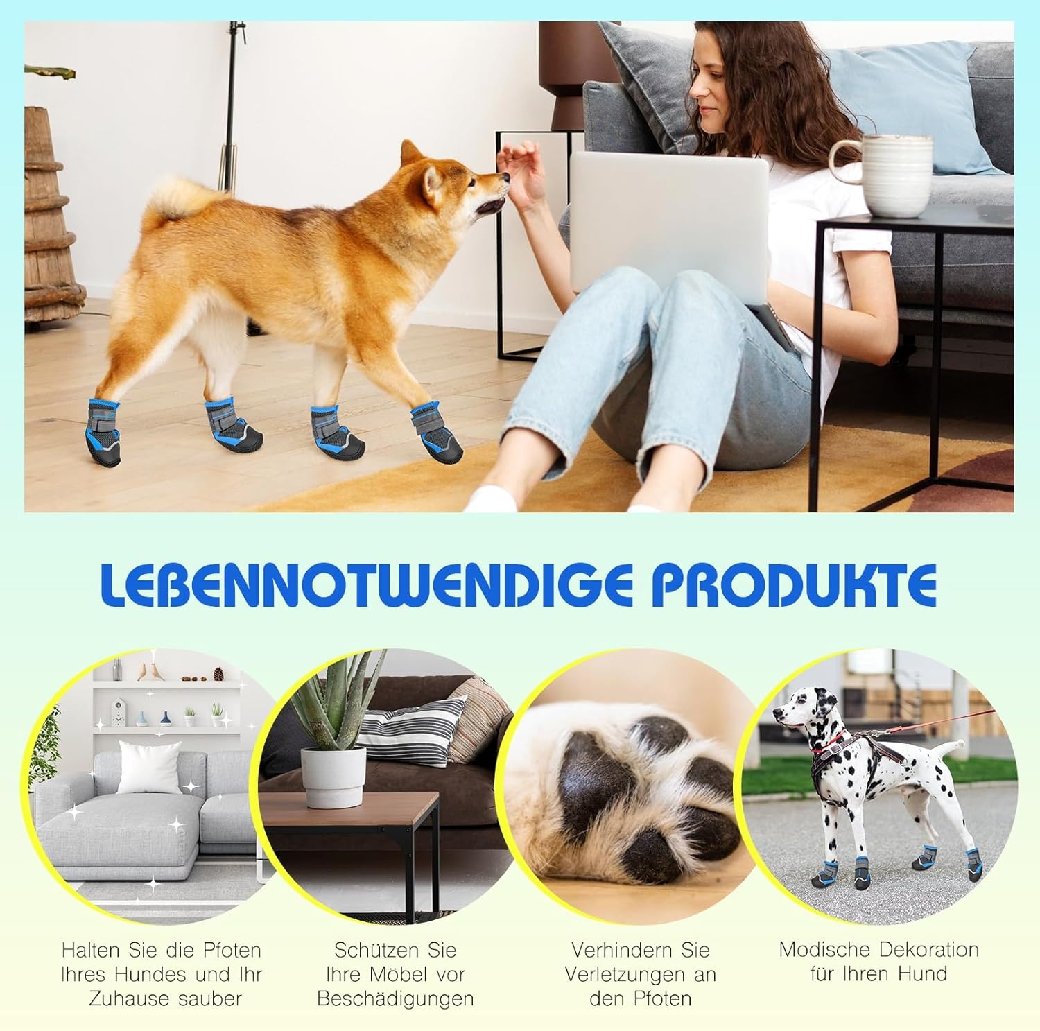 Weesiber Hondenschoenen, 4 stuks, antislip hondenlaarzen met reflecterende riemen en slijtvaste rubberen zool, pootbescherming voor kleine, middelgrote en grote honden (grijs, maat 3)