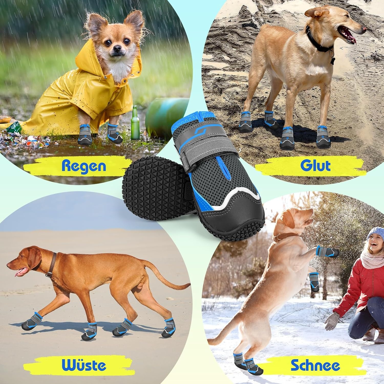 Weesiber Hondenschoenen, 4 stuks, antislip hondenlaarzen met reflecterende riemen en slijtvaste rubberen zool, pootbescherming voor kleine, middelgrote en grote honden (grijs, maat 3)
