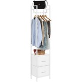 Kledingstang, vrijstaand, stabiel, metalen kledingrek, smalle kapstok met 2 schoenenplanken, minimalistisch design, ruimtebesparend, kledingrek voor slaapkamer en thuis, wit