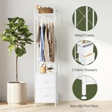 Kledingstang, vrijstaand, stabiel, metalen kledingrek, smalle kapstok met 2 schoenenplanken, minimalistisch design, ruimtebesparend, kledingrek voor slaapkamer en thuis, wit