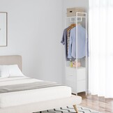 Kledingstang, vrijstaand, stabiel, metalen kledingrek, smalle kapstok met 2 schoenenplanken, minimalistisch design, ruimtebesparend, kledingrek voor slaapkamer en thuis, wit