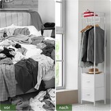 Kledingstang, vrijstaand, stabiel, metalen kledingrek, smalle kapstok met 2 schoenenplanken, minimalistisch design, ruimtebesparend, kledingrek voor slaapkamer en thuis, wit