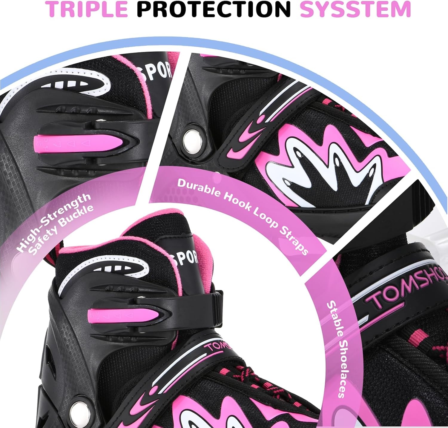 TOMSHOO Rolschaatsen, inlineskates met 4 maten verstelbaar, led-wielen, meerdere maatopties, inline skates voor kinderen, volwassenen, jongens en meisjes, zwart en roze, S