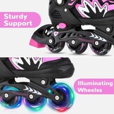 TOMSHOO Rolschaatsen, inlineskates met 4 maten verstelbaar, led-wielen, meerdere maatopties, inline skates voor kinderen, volwassenen, jongens en meisjes, zwart en roze, S
