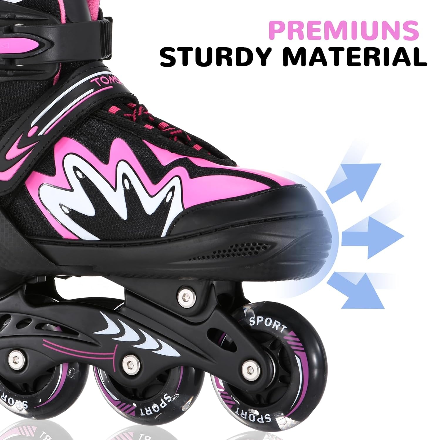 TOMSHOO Rolschaatsen, inlineskates met 4 maten verstelbaar, led-wielen, meerdere maatopties, inline skates voor kinderen, volwassenen, jongens en meisjes, zwart en roze, S
