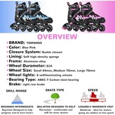 TOMSHOO Rolschaatsen, inlineskates met 4 maten verstelbaar, led-wielen, meerdere maatopties, inline skates voor kinderen, volwassenen, jongens en meisjes, zwart en roze, S