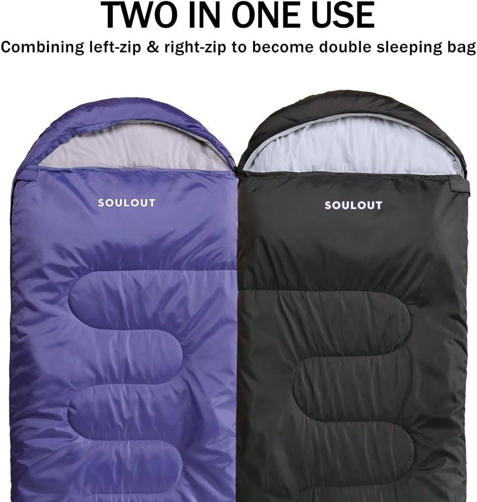 SOULOUT Slaapzak 3-4 seizoenen, waterdichte lichte dekenslaapzak voor kamperen, reizen en outdoor-activiteiten, ideaal voor volwassenen en kinderen, 220 x 83 cm