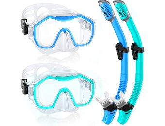Schnorchelset voor volwassenen (2-delig) met panorama duikmasker en droge snorkel - Anti-fog en waterdicht, gehard glas