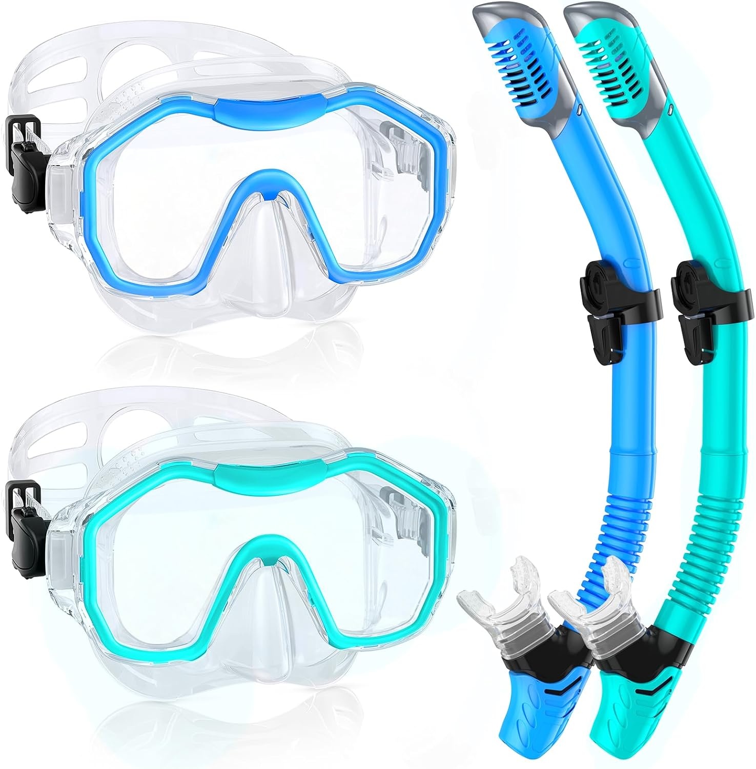 Schnorchelset voor volwassenen (2-delig) met panorama duikmasker en droge snorkel - Anti-fog en waterdicht, gehard glas