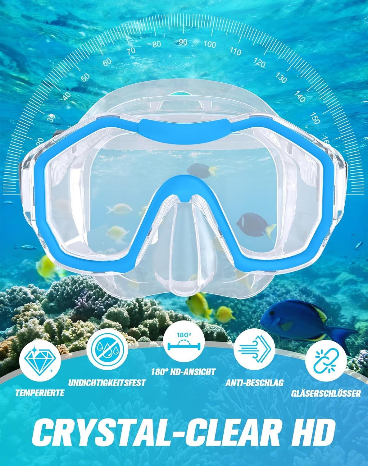 Schnorchelset voor volwassenen (2-delig) met panorama duikmasker en droge snorkel - Anti-fog en waterdicht, gehard glas